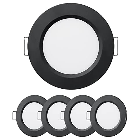 Obeaming 4 x 12V LED Downlights Recessed Ceiling Lights 2.5W Dimmable Spot Lights Hole 58-63mm 5000K 215LM Black for Motorhome Boat Camper Van Caravan Kitchen Cabinet(excluding Transformer) Cover