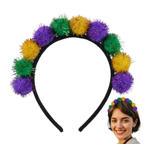 Hogvinnatil Cinta para la cabeza con pompones de arco iris, accesorio para la cabeza de festival con bola de arco iris, adorno para el cabello, cosplay de moda, para adultos, niñas, mujeres