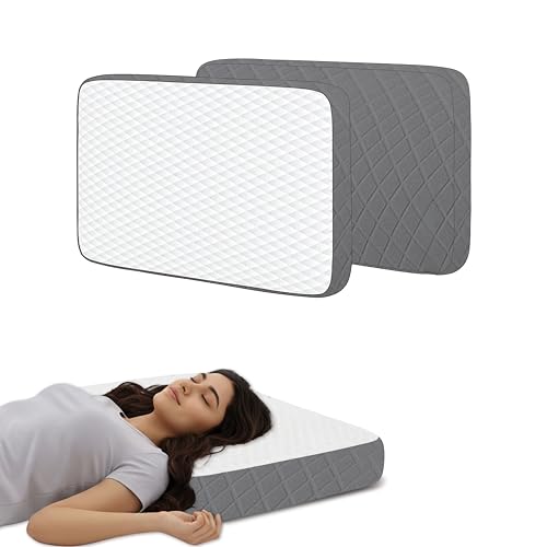 Image of High Density Core Memory Foam Pillow, 50x30x6 cm Shredded Support for Neck Relief, White /Grey Breathable Jacquard Case, Orthopedic Bedding for Deep Sleep and Aligned Spine