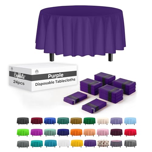 Image of Party Solids Purple Round Plastic Tablecloth - 84 Inch, Pack of 24