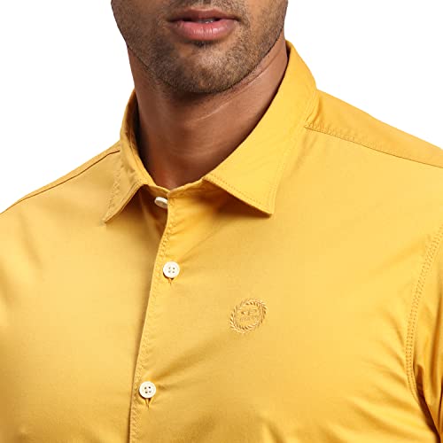 Image of Colorplus Men's Cotton Blend Solid Pattern Tailored Fit Regular Collar Full Sleeve Casual Shirt