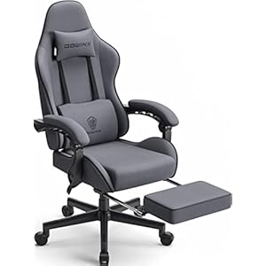 Dowinx Gaming Stuhl Bürostuhl Stofftasche Frühlingskissen Gaming Stuhl Stoff mit Kopfstütze Ergonomischer Gaming Stuhl mit Fußstütze Grau
