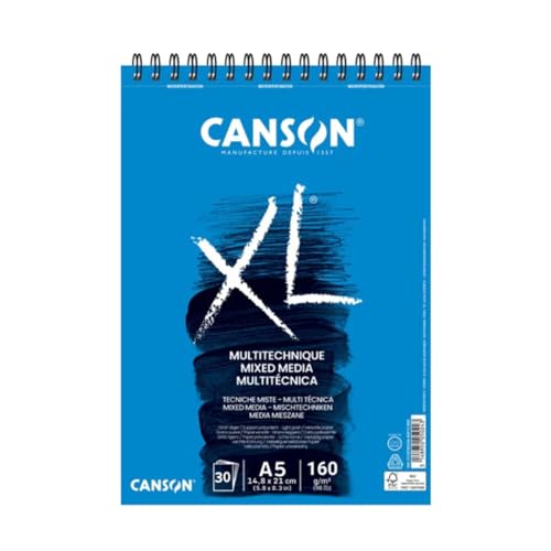 Canson XL Mix Media C31078A035 Spiralalbum, strukturiert, mikroperforiert, A5, 30 Blatt, 160 g, Weiß