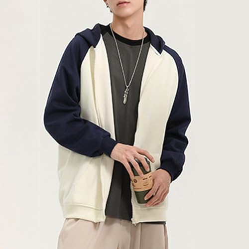 Oymyakon Mens Color Block Hoodies Cotton Pullover Long Sleeve Patchwork Style Drop Shoulder Sweatshirt with Pockets2