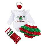Dimensioni: vestiti di natale bambina inverno per 0-3 mesi, 3-6 mesi, 6-9 mesi, 9-12 mesi, 12-18 mesi. Confezione: 1 body + gonna + fascia + gambali