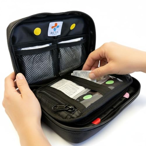 Urgent Care Travel Medicine Kit: Physician Designed Medication Pack w/ Thermometer 20 OTC Medications (70 pieces): Pain Allergy Stomach Nausea HSA/FSA & TSA Cruises Flights Dorms USA Made