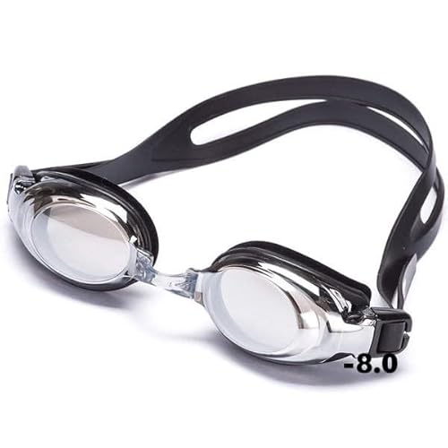 Premium Optical Swimming Goggle - with choice of Silver Mirror or Grey Tinted Lens (Silver Mirror Lens. Minus 8.0)