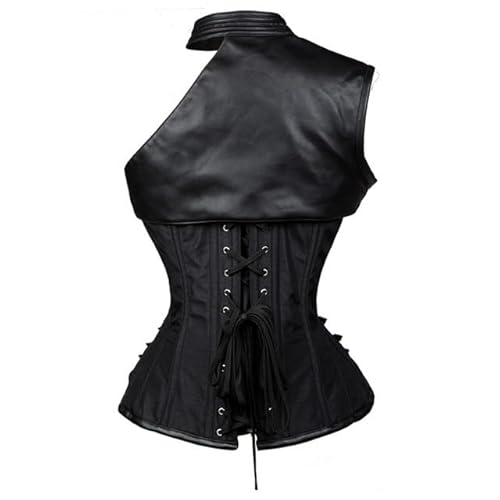 Moonight Espartilho Steampunk Top Overbust Espartilho de couro gótico com barbatanas de aço pirata,
