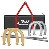 NQV Horseshoe Outdoor Game Set –Horse Shoe Game Kit,Sports Horseshoes Sets, Includes 4 Steel Horseshoes...