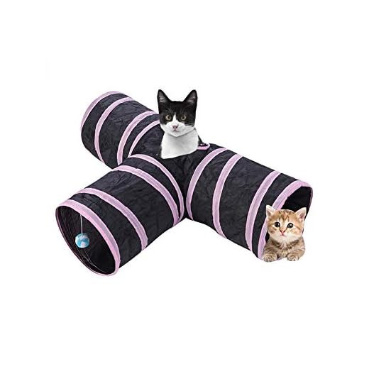 Túnel para mascotas, juguete plegable de 4 pies y 3 vías para el túnel del túnel del gato Juguete de entrenamiento interactivo para mascotas al aire libre para gatitos y gatitos de conejos (# 04)
