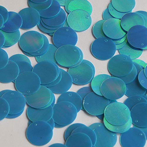 Round Flat Sequin 12mm Top Hole Aqua Blue Rainbow Iris Opaque Glossy Back Reversible. Couture Paille