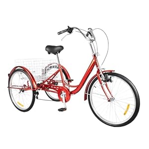 Fetcoi Driewieler voor volwassenen 61 cm – Trike-fiets voor volwassenen,3-wielige fiets voor volwassenen, cruise trike 3 wielen, cargo trike met winkelmandlicht, wit/zwart/rood pedaal fietsfiets