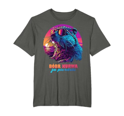Synthwave Polnisches Biber Meme Bober Kurwa Ja Pierdole Bobr T-Shirt
