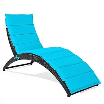 Alternative view of Tangkula Foldable Patio Lounge Chair, Outdoor Rattan Lounger Chaise, Portable Patio Chaise with Cushion, All-Weather Wicker Furniture for Garden Lawn Balcony Backyard Poolside (1, Turquoise)