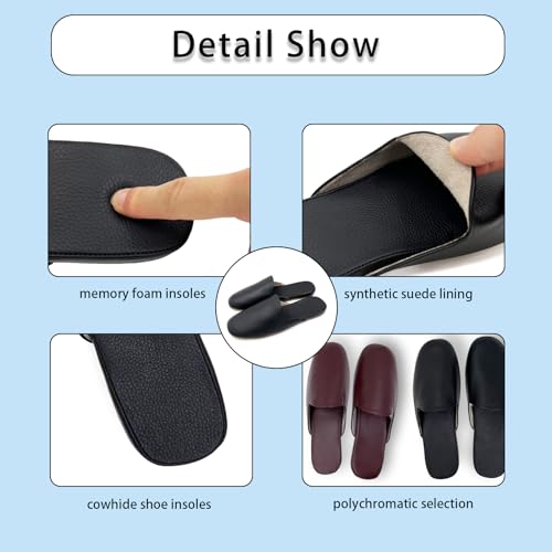 Men's Leather Slippers Top Grain Leather Slippers for Men and Women Scuff Slipper with Memory Foam Minimalist Mules House Slip-on Shoes for Office Home Bedroom Living Room Guests Visitor4