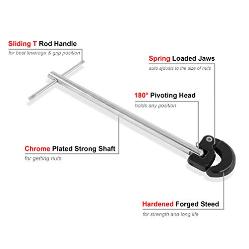 HAUTMEC Basin Wrench Capacity of 3/8-Inch to 1-1/4-Inch, 10-Inch Reach PL0024