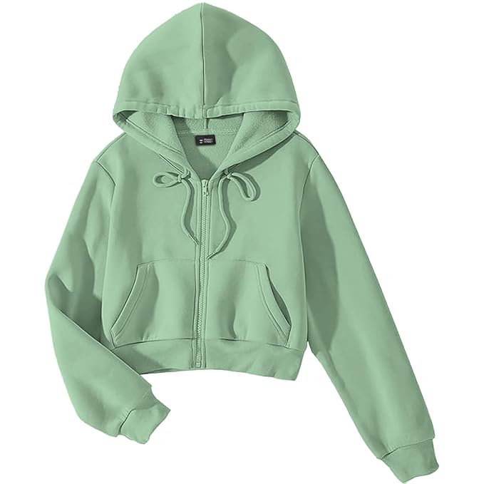 lll fashion Solid Fleece Crop Zipper Hoodie | Long Sleeves Winter Wear for Women's (in, Alpha, L, Regular, Pista)-picture-16