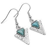 Turquoise Triangle Earrings, Tibetan Silver Charms with Blue Resin Stones on Nickel Free Hooks : 36mm long, Cute Boho Chic Drop Earrings, Retro Gift for Women