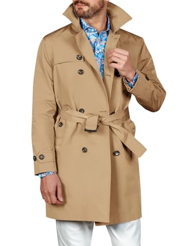 Runcati Mens Double Breasted Trench Coat Notched Lapel Windbreaker Jackets Causal Overcoat With Belt2