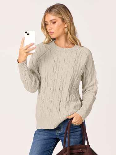 ANRABESS Sweaters for Women Long Sleeve Crewneck Cable Knit Casual Loose Pullover Tops 2025 Trendy Fall Vintage Outfits3
