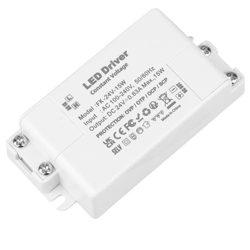 Transformador 220V a 24V, 15W 0,63A Extraplano Sin Parpadeo para Tiras LED MR16 G4 MR11 GU5.3, Driver LED 24V Sistema de Protección Contra Cortocircuitos Incorporado