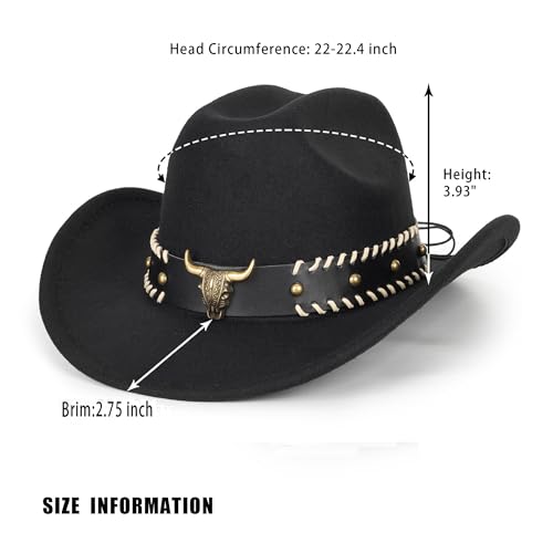 Image of Women-Classic-Western-Cowboy-Shapeable-Hat - Men-Roll-Up-Wide-Brim-Felt-Fedora-Hats-Cowgirl-Hat with Belt Buckle(M-L)