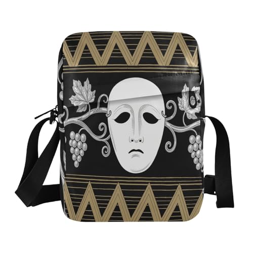 messenger bag for men shoulder bag crossbody Shoulder Handbags Adjustable Strap for Shopping Shopping- Sad Clown Mask Golden Silver Black