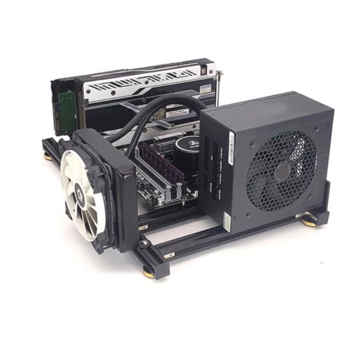 Gabinete Open Air con estructura de aluminio para placa madre ATX, 7 ranuras PCI, compatible con fuente de poder estándar, ideal para gaming y personalización miniatura 7