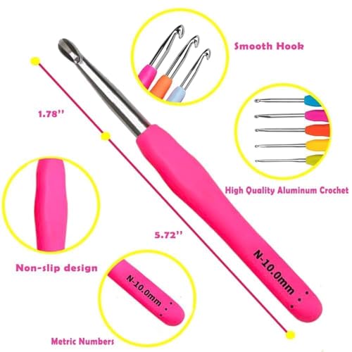 Image of Yarniss Crochet Hooks,14 Size Crochet Set 2mm(B)-10mm(N), Ergonomic Crochet Hooks Set with Case for Beginner,Long Crochet Needles (Pack of 2)