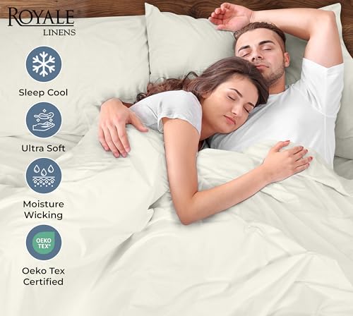 Image of ROYALE LINENS 100% Organic Cotton Percale Pillowcases Set of 2 - Standard Size Percale Pillowcase - Standard Set of 2 Pillow Cover - Breathable, Cool & Crisp Ivory Pillow Cases (20 inchx26 inch, Ivory)