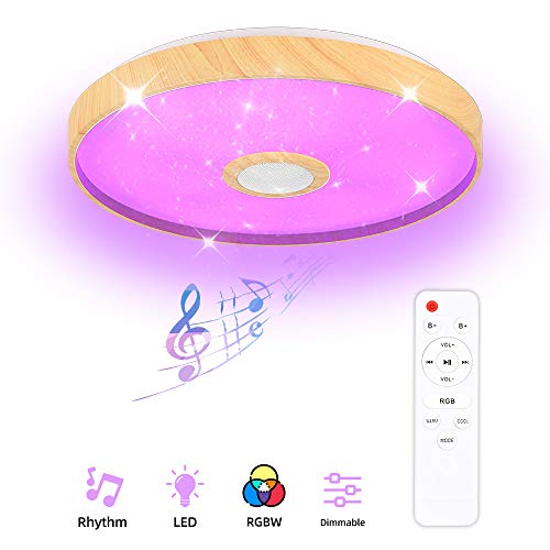 IYUNXI LED Starlight Music Ceiling Light with Bluetooth Speaker 36W 15Inches Dimmable Color via Remote Control App Music Ceiling Light 6400LM LED Ceiling Light Fixture for Bedroom,Living Room