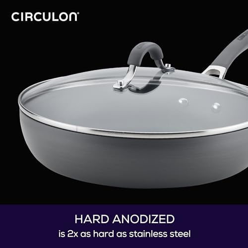 Circulon Radiance Deep Hard Anodized Nonstick Frying Pan /Skillet with Lid - 12 Inch, Gray - Thumbnail 4