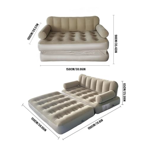 Sofá hinchable convertible de 190x150x65 cm con bomba integrada para patio 7