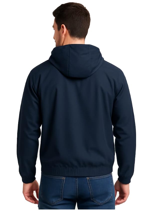 Image of Nephar Men's Waterproof Hooded Zip Rain Jacket - Lightweight Black Windcheater for Daily Wears & Outdoors