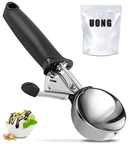 Preisvergleich Produktbild Uong Eisportionierer Edelstahl, Eisportionier Mit Bequemer Weich Gummierter Griff, Spülmaschinenfest, für Eiskugel, Melone, Fleischbällchen, Kuchen Teig, Plätzchen (Schwarz)
