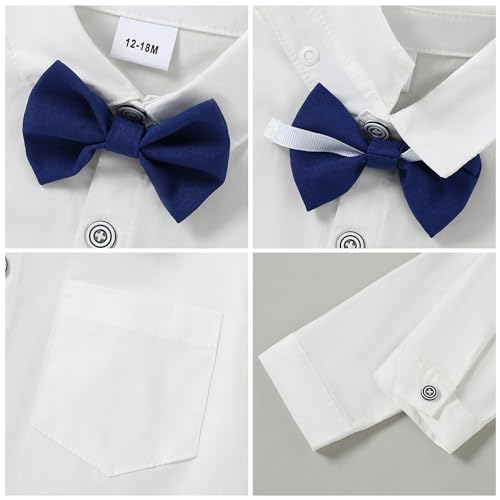 Image of YALLET Toddler Baby Boy Clothes Suit Gentleman Wedding Outfits, Formal Dress Shirt+Bowtie+Vest+Boutonniere+Suspender Pants