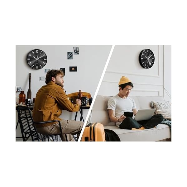 GOODERY Funkwanduhr Ø 30 cm Leise 3D | Große, Moderne, Analoge Wanduhr ohne Laute Tickgeräusche, Fast lautlos | Dekoration für Jede Wand | Uhr, Funk | Funkuhr (Schwarz/Silber) – Bild 4