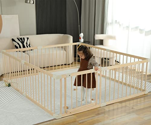 Baby Playpen Play Fence Gate Play Pen Wood Large,Playpens for Babies and Toddlers Kids Indoor,Baby Play Yards Gym