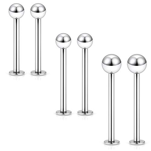 Kridzisw 16G 316L Stainless Steel Labret Cheek Tongue Rings Barbell Body Piercing Jewelry 4mm 5mm Bar Size 14mm-19mm Bar Length Available 6Pcs