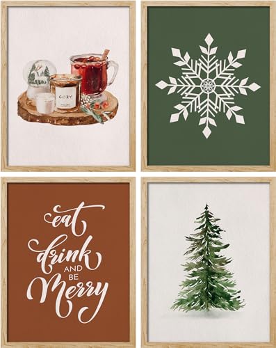 SIGNWIN Póster de decoración de baño de 8 x 10 x 4, arte de pared multicolor para sala de estar, dormitorio, oficina, Feliz Navidad, pino, copo de nieve, vino caliente, naturaleza, desierto,