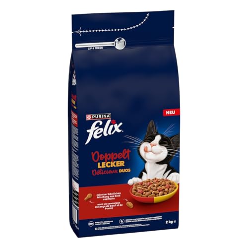 Felix Doppelt Lecker Katzenfutter trocken mit Rind & Huhn und reich an Rote Bete, 6er Pack (6 x 2kg)