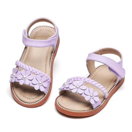 Image of Kolan Toddler Girl Sandals Open Toe Flat Princess Dress Shoes Little Kids