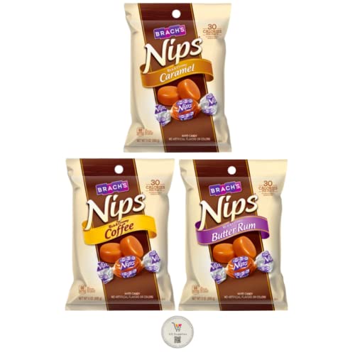 Brach's Nips Rich & Creamy Low Calorie Hard Candy, Individually Wrapped (Pack Of 3) 3.5 Oz Bags(Variety - Coffee, Caramel & Butter Rum) #TOP30