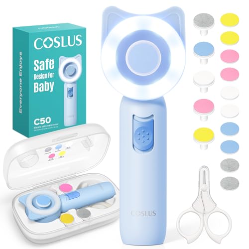Image of COSLUS C50 Baby Nail File, Baby Nail Trimmer Electric, Baby Nail Clipper - Gentle, Quiet with 360° Light, Safe for Sleep Time Grinding, 16-in-1 Kit for Newborn, Infant & Toddler, Sky Blue