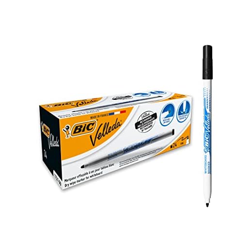 BIC Velleda 1721, Rotuladores para Pizarra Blanca Punta Fina (2,8 mm), Gran Capacidad de Borrado, Negro, Caja de 24 Unidades