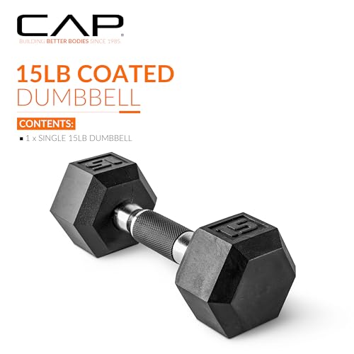 Image of CAP Rubber Coated Dumbbell Weights, Free Weights for Home Gym Strength Training, Anti-Roll Hex Dumbbells with Black, Chrome & Comfort Grip Handles, Singles