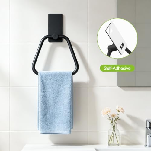 Image of SetSail Adhesive Towel Holder for Bathroom Wall, Matte Black Towel Ring