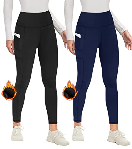 Campsnail Lot de 2 leggings thermiques pour femme - Avec poche - Taille haute - Chaud - Opaque - Pour tous les jours, 2 noir+bleu marine, S-M Cover