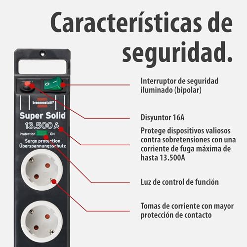 Regleta Brennenstuhl de policarbonato resistente con 5 tomas e interruptor integrado 3