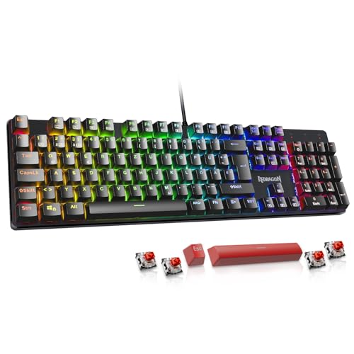 Redragon Mechanische Gaming Tastatur,QWERTZ Deutsches Layout,105 Tasten mit Rote Schaltern, Rainbow LED Backlit,PBT-Tastenkappen/Anti-Ghosting/Stahlgehäuse Gaming Keyboard für PC/Mac Gamer - K671